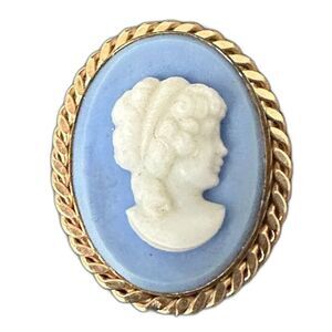 Vintage A&Z 1/20 12k Golf Filled GF Blue Female woman face Cameo Brooch Pendant